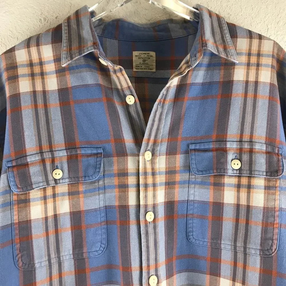 J. Crew Men's 100% Cotton Plaid Flannel Button Front Long Sleeve Size XL Tall